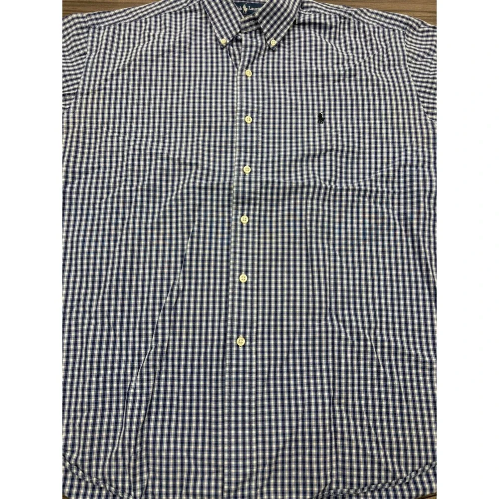 Ralph Lauren Blake Blue White Gingham Check Button Down Shirt Mens Size L Cotton